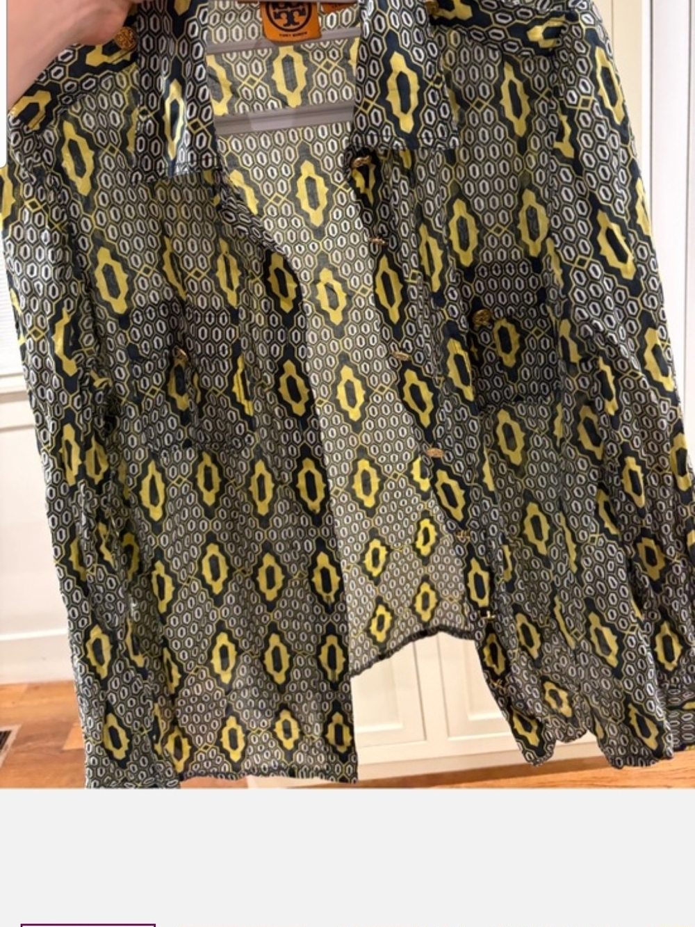 Tory Burch Yellow and Black Geometric Circle Skater Skirt